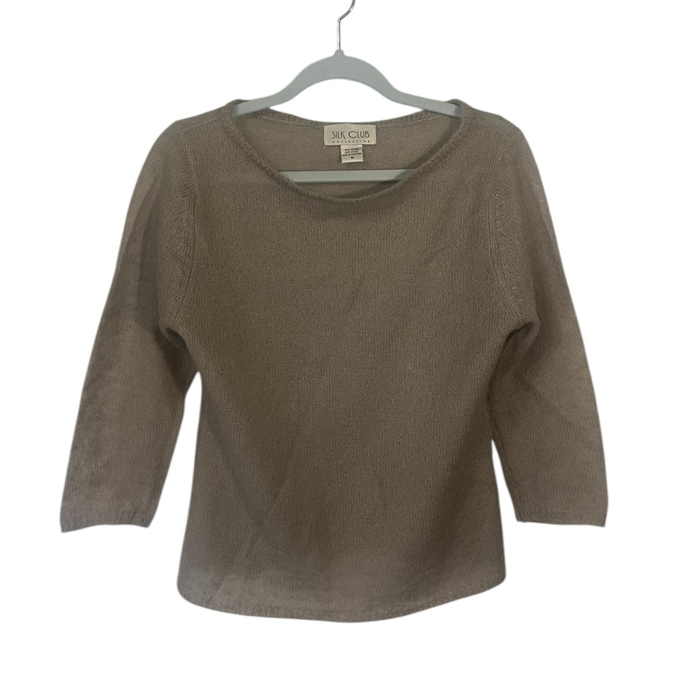 silk club collection medium gray mohair blend soft wide neck sweater